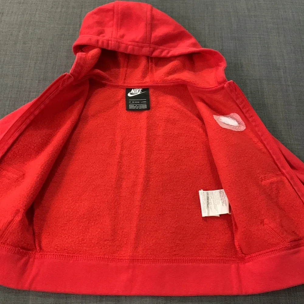 Nike Kids Zip Up Hoodie Red 1 - 2 Years Pockets Activewear Gym Layering